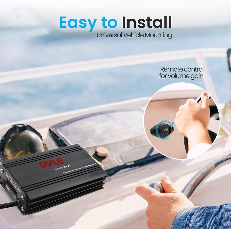 Pyle 800W 4-Channel Hydra Marine Micro Amplifier - Waterproof - GAIN Level Controls - RCA Stereo Input - 3.5mm Jack - MP3 - Volume Control - Short Protection - For Boat & Vehicle Use - PLMRMP3B - Image 5